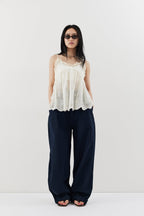 Cotton roll-up curved pants