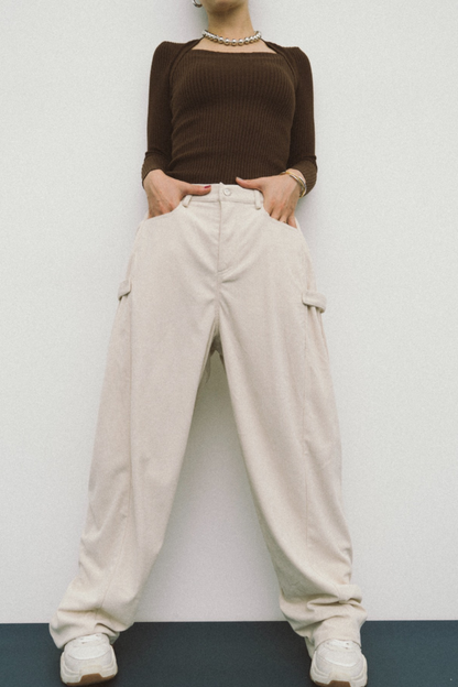 Side tuck corduroy pants