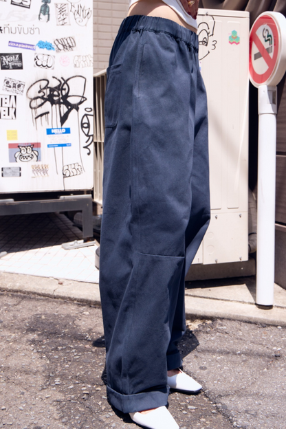 Cotton roll-up curved pants