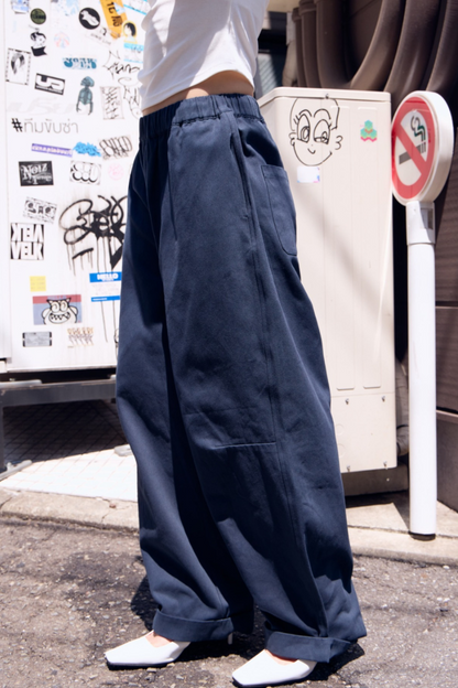 Cotton roll-up curved pants