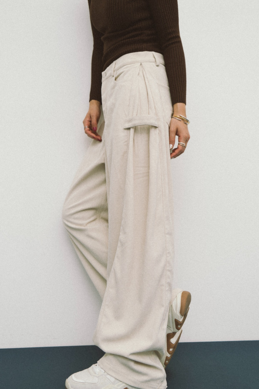 Side tuck corduroy pants