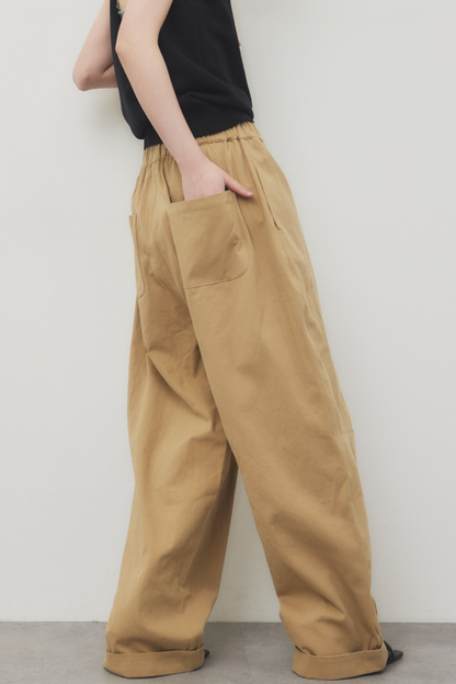 Cotton roll-up curved pants