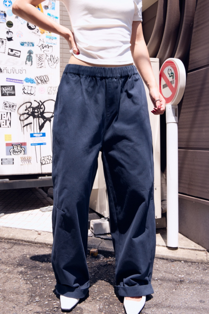Cotton roll-up curved pants