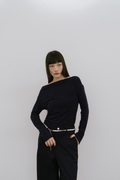 Draped neck off-shoulder long TEE