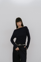 Draped neck off-shoulder long TEE