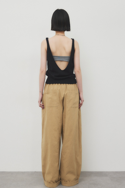 Cotton roll-up curved pants
