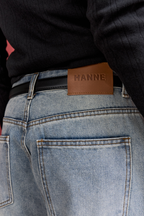 Low rise tapered denim pants