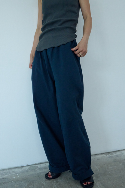 Cotton roll-up curved pants