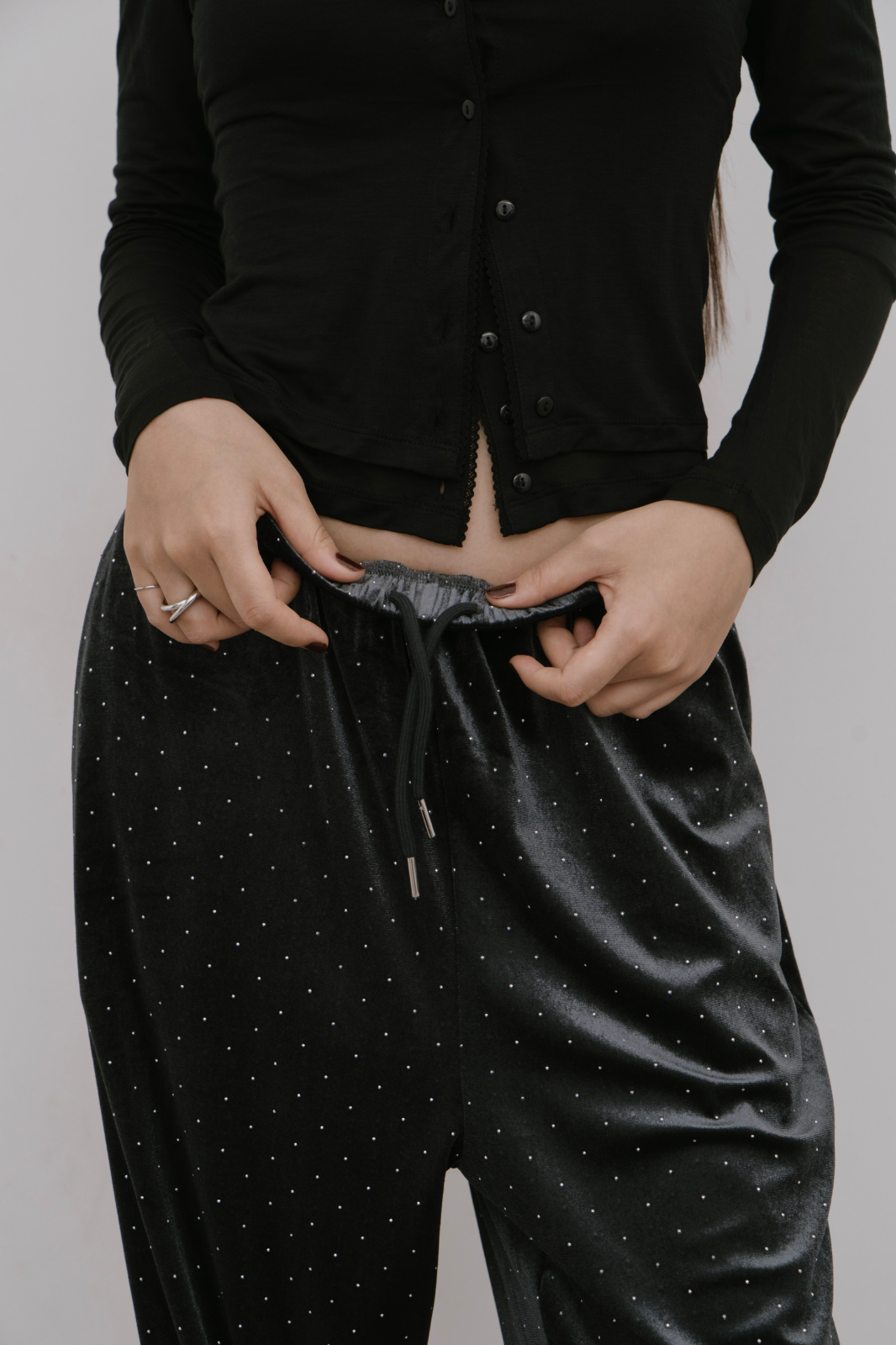 Shiny dot velour pants