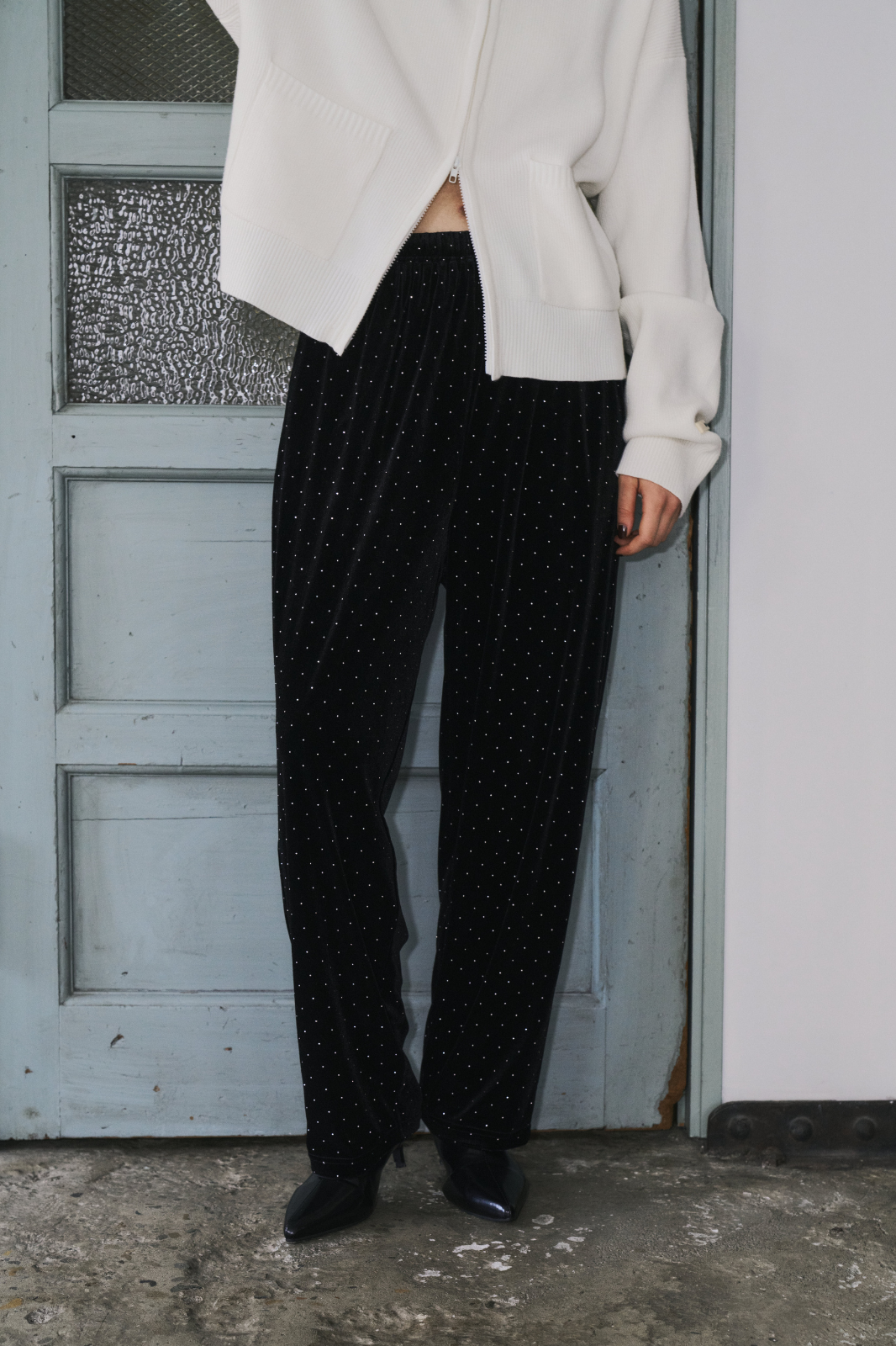 Shiny dot velour pants