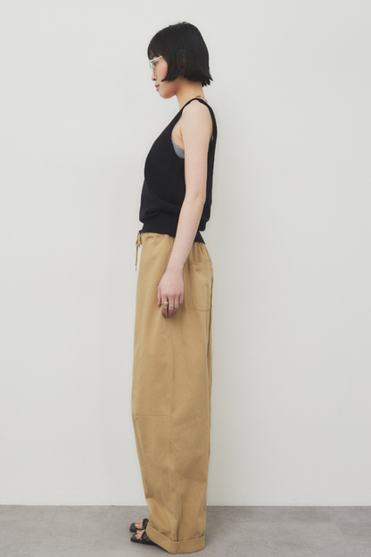 Cotton roll-up curved pants