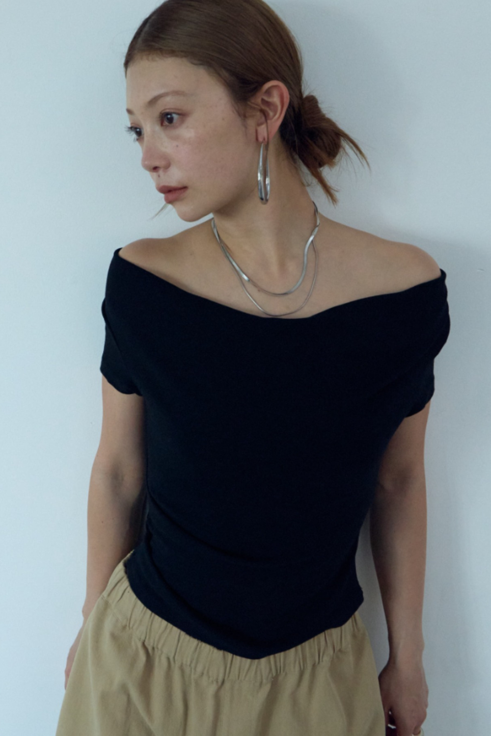 Draped off-shoulder TEE