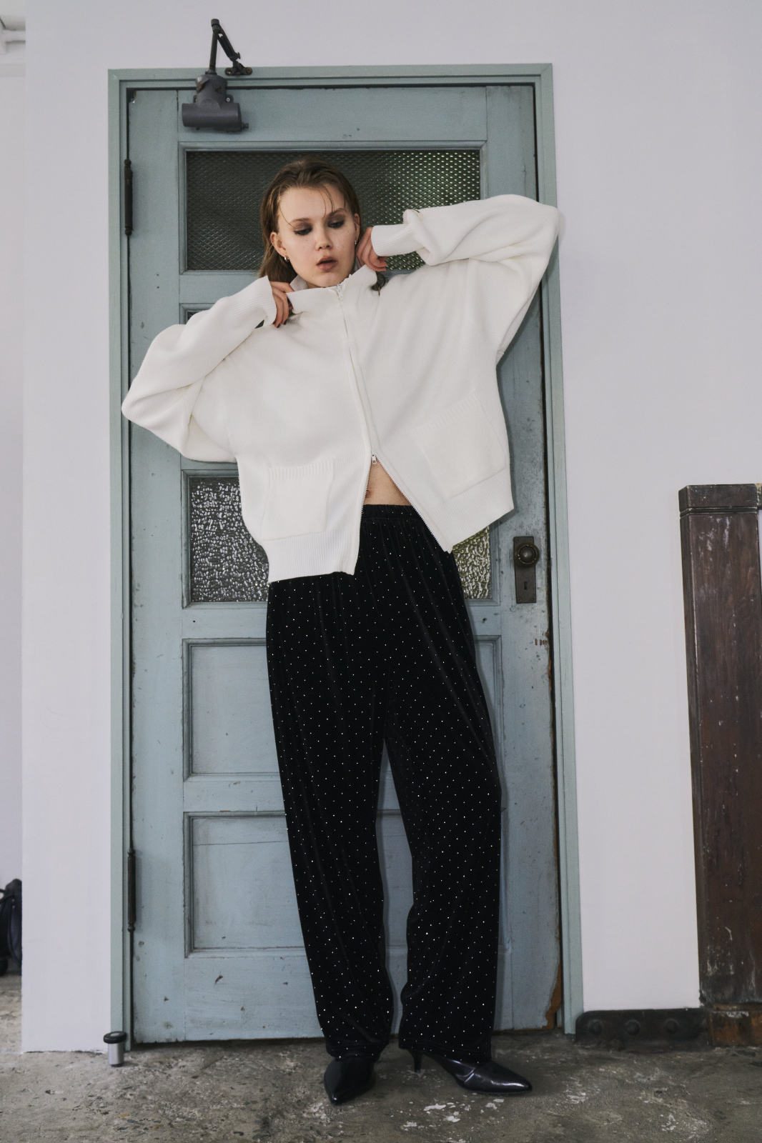 Shiny dot velour pants