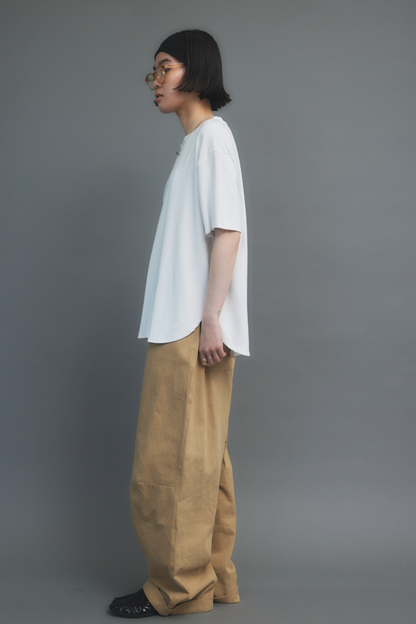 Cotton roll-up curved pants