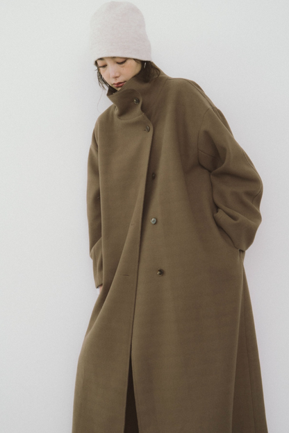 Stand collar faux wool long coat