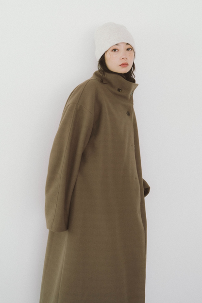 Stand collar faux wool long coat