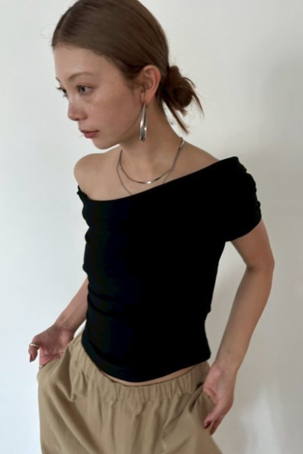 Draped off-shoulder TEE