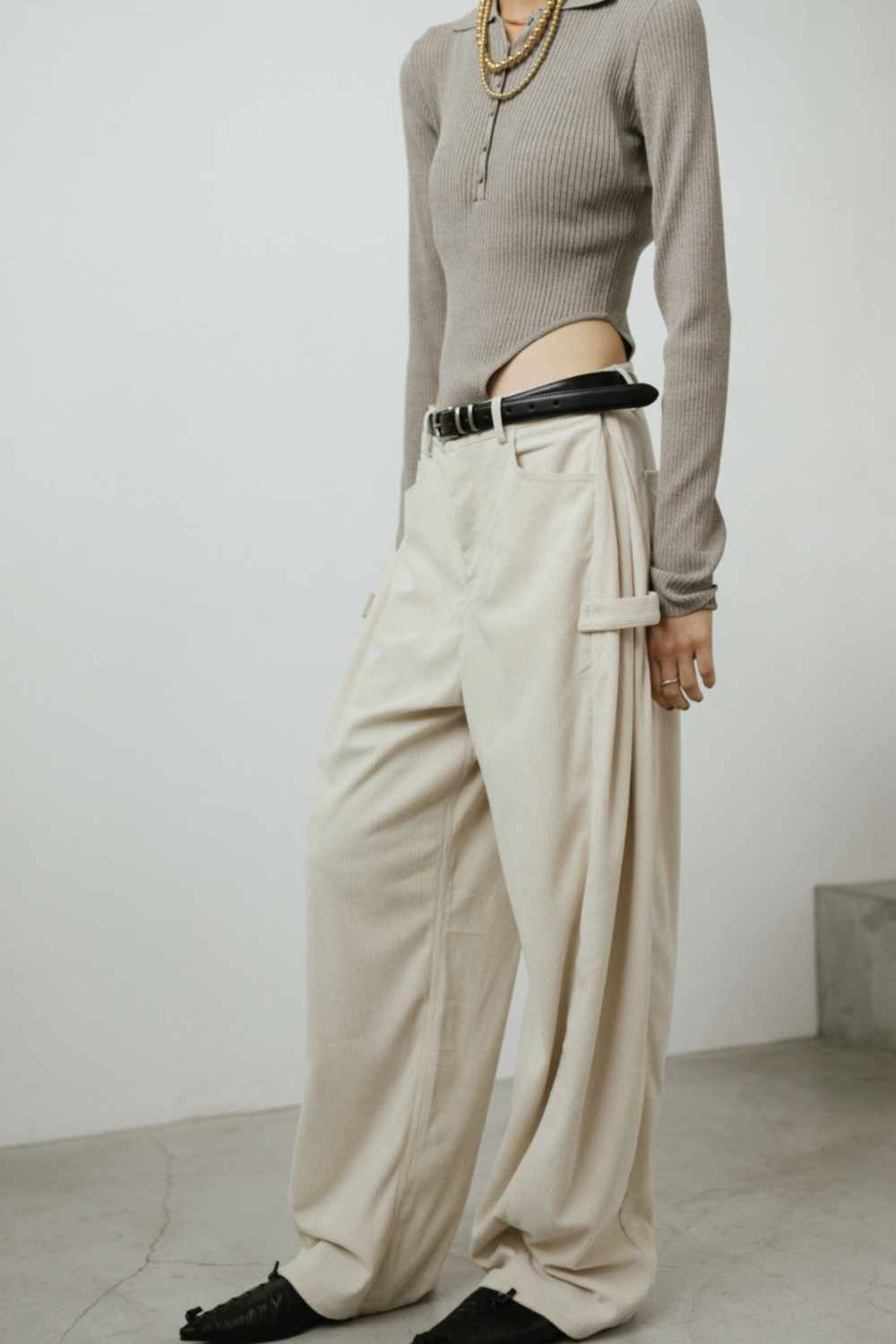 Side tuck corduroy pants