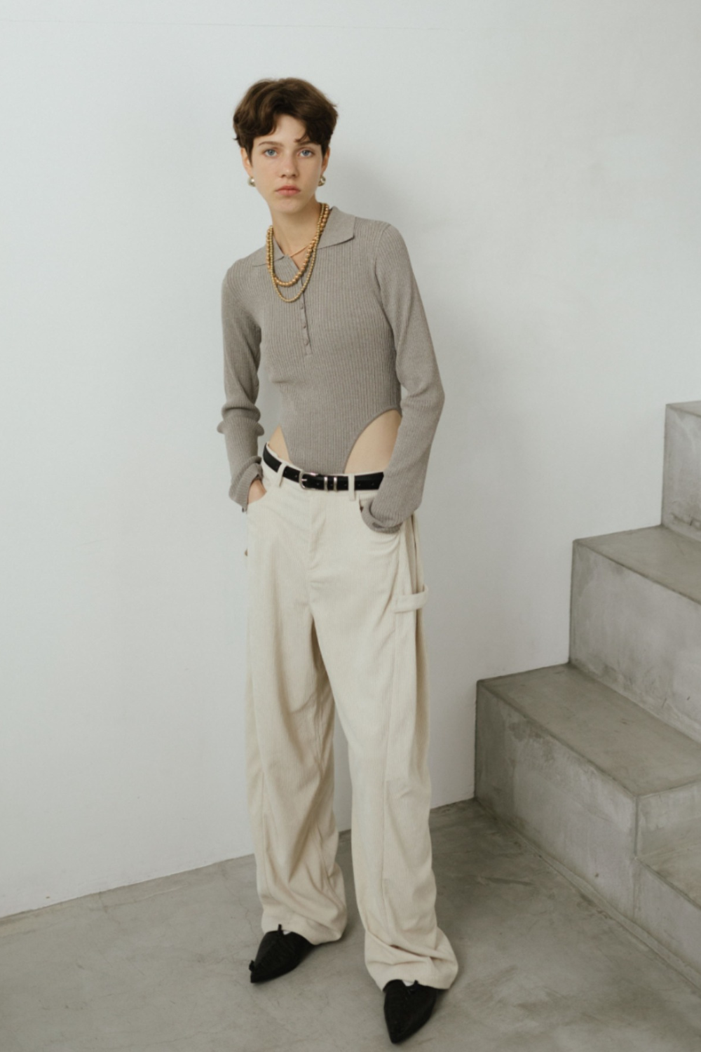 Side tuck corduroy pants