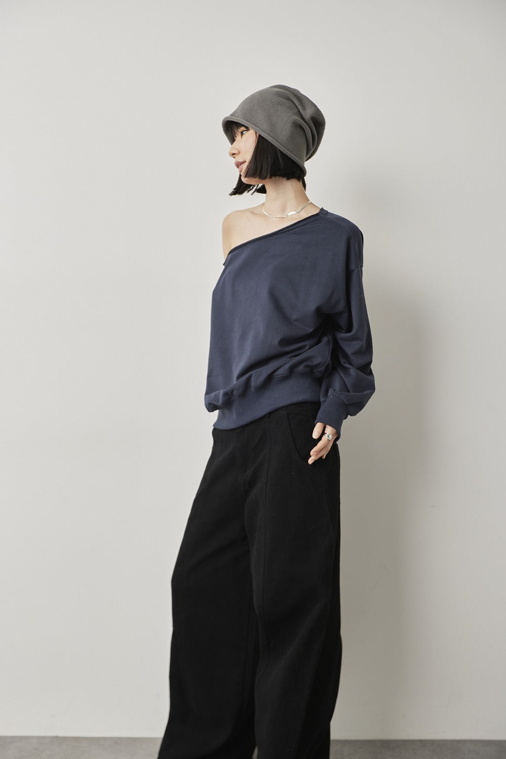 One-shoulder light sweatshirt top