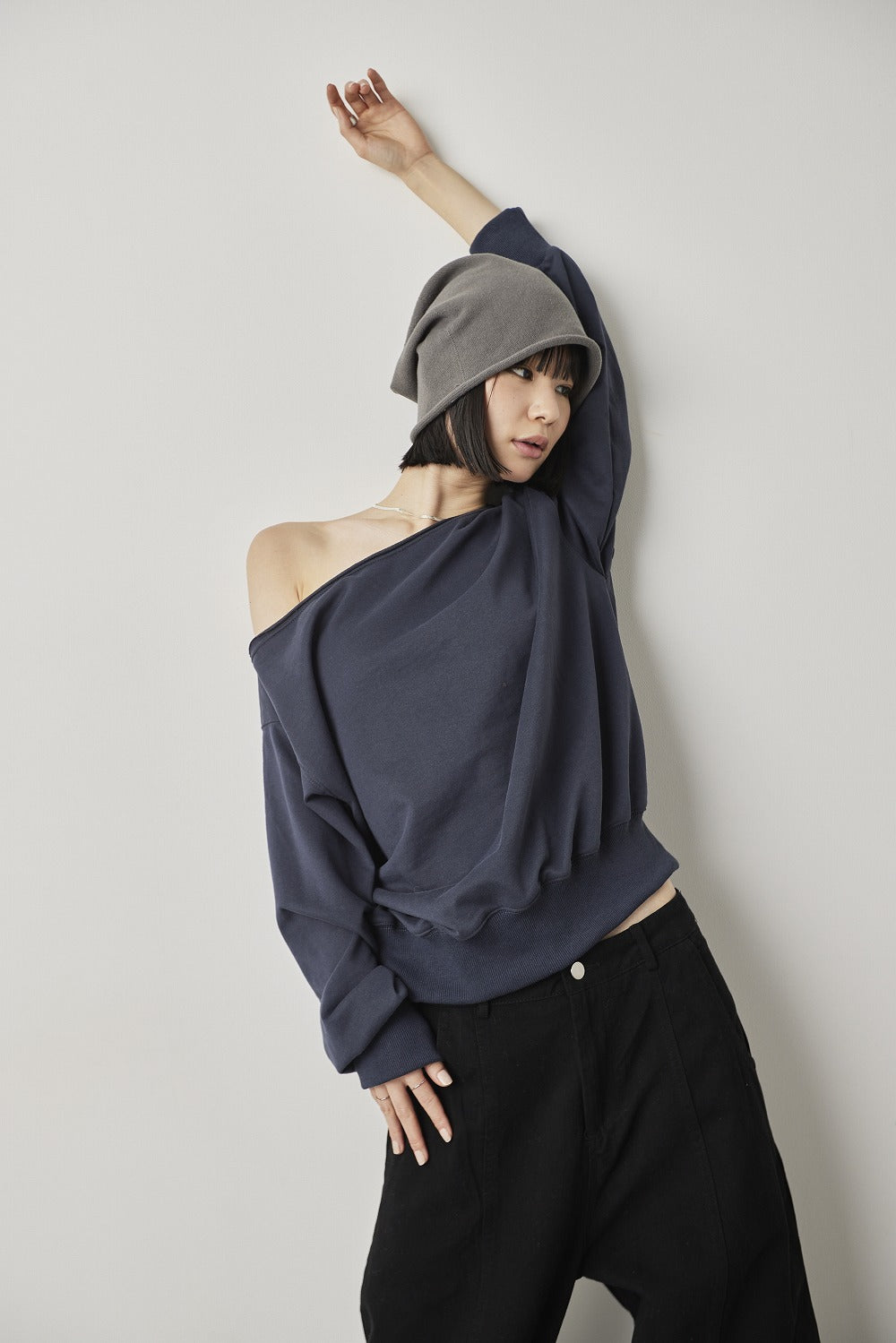 One-shoulder light sweatshirt top