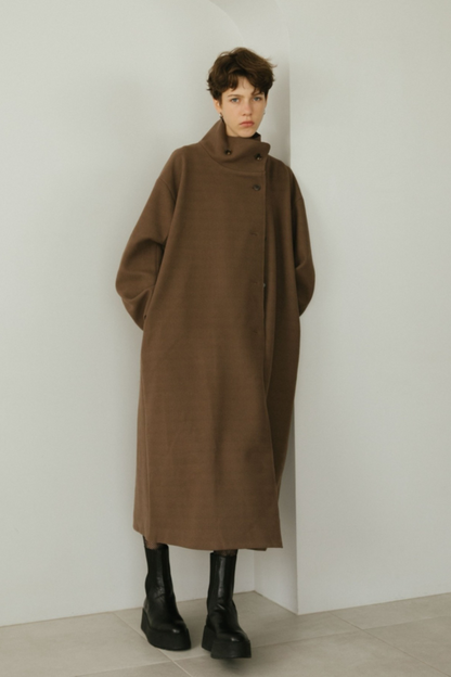 Stand collar faux wool long coat