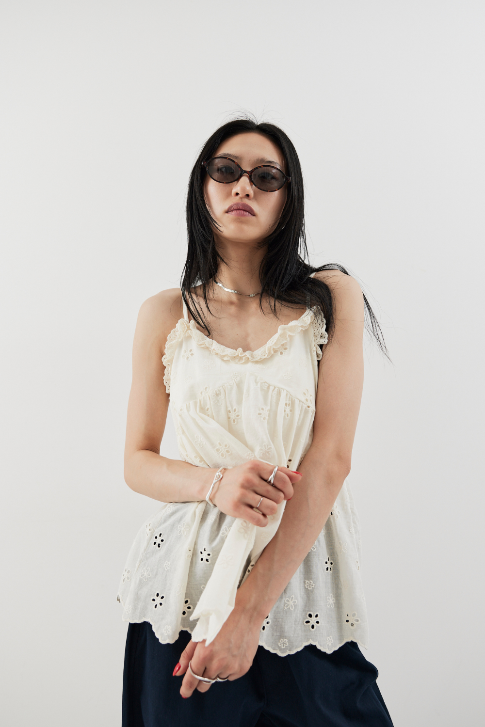 Embroidered cotton cami