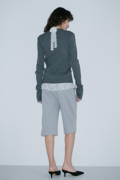 Front-button v-neck rib knit