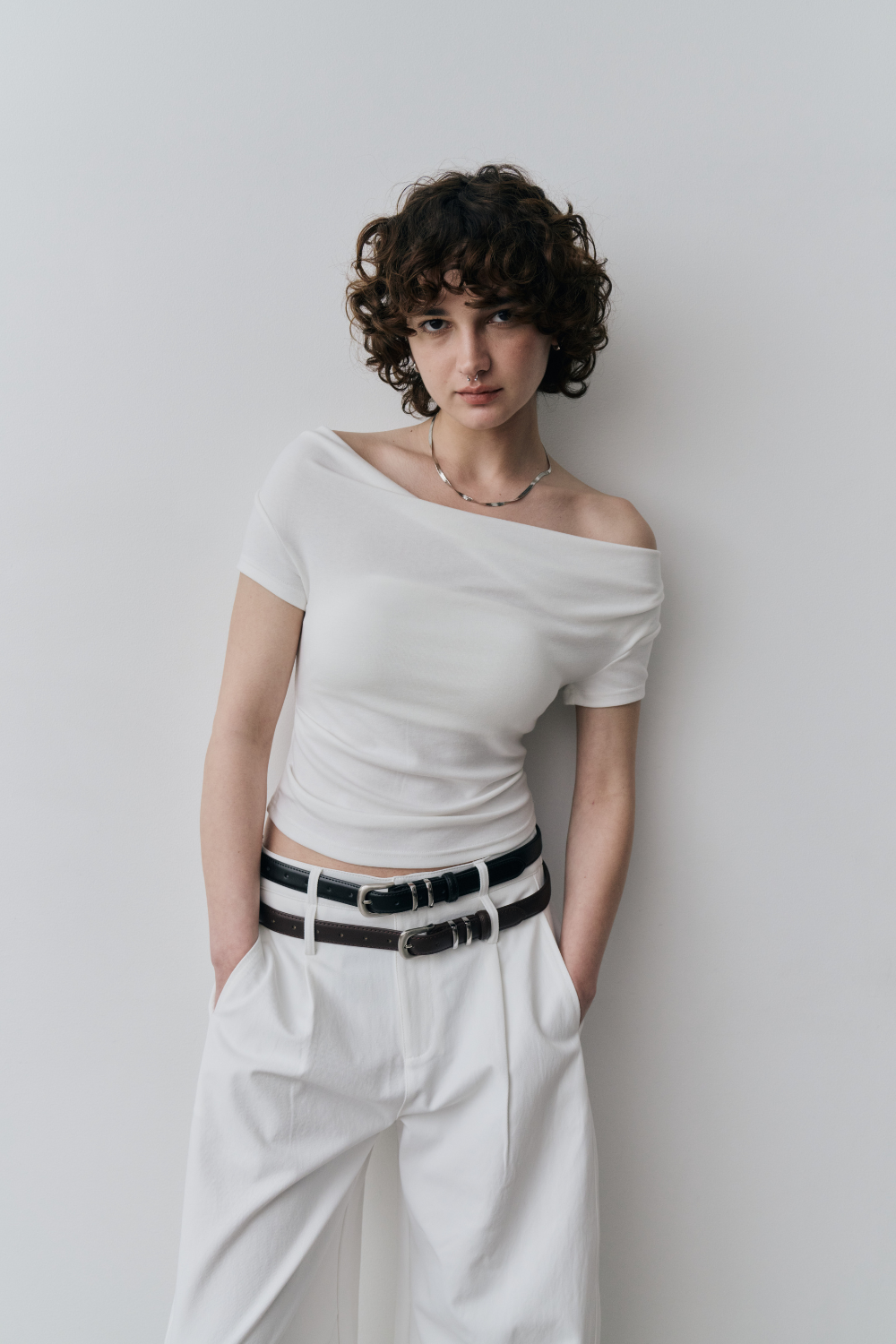 Draped off-shoulder TEE