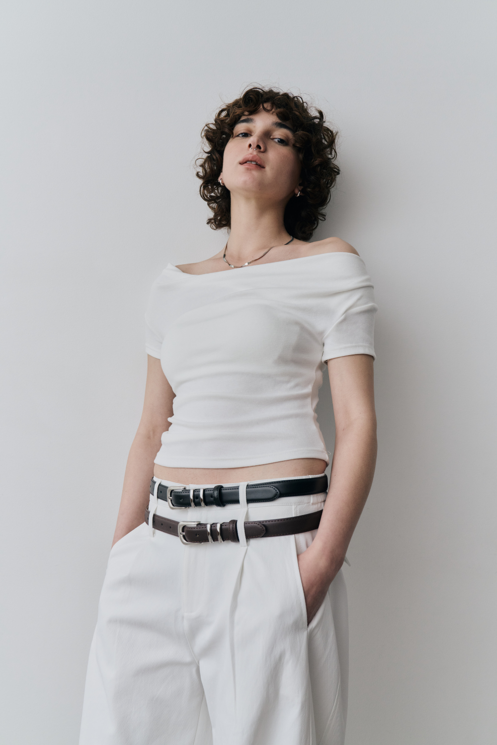 Draped off-shoulder TEE