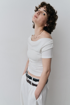 Draped off-shoulder TEE