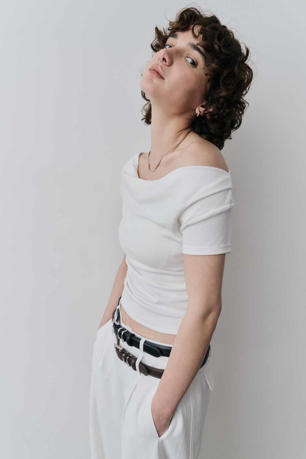 Draped off-shoulder TEE
