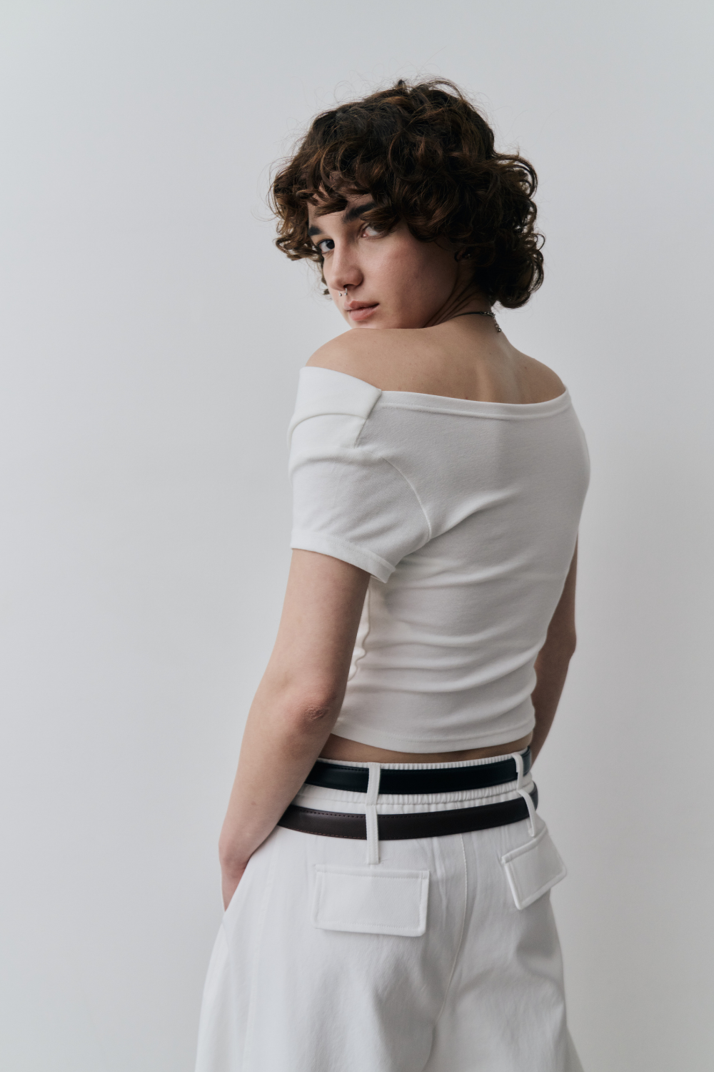 Draped off-shoulder TEE