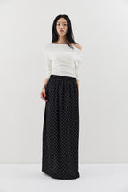 Dot satin long skirt