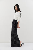 Dot satin long skirt