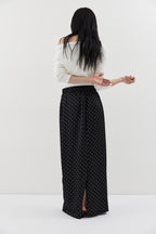 Dot satin long skirt
