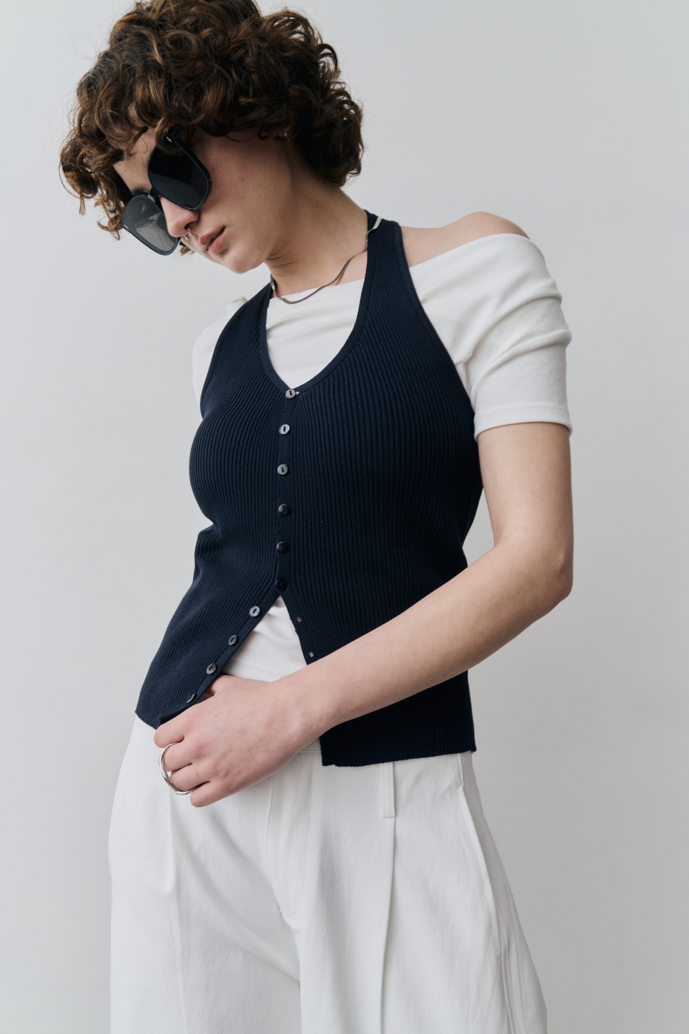 Draped off-shoulder TEE