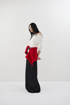 Dot satin long skirt