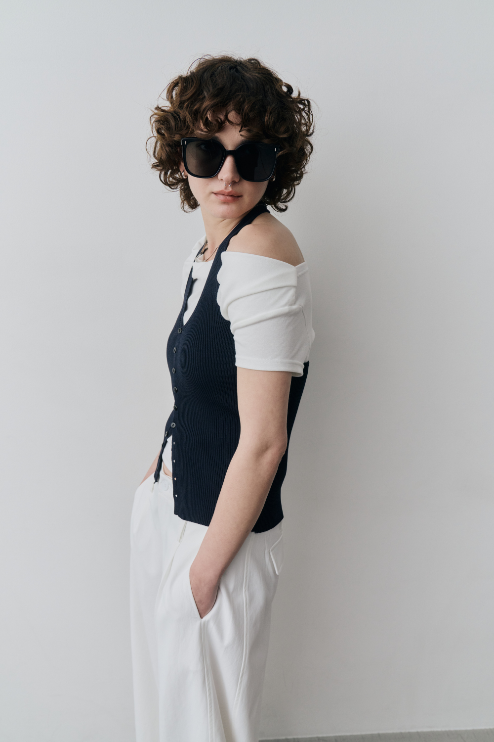 Draped off-shoulder TEE