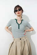 Snap button henry neck border TEE
