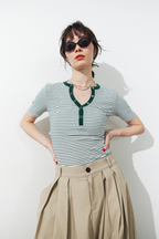 Snap button henry neck border TEE