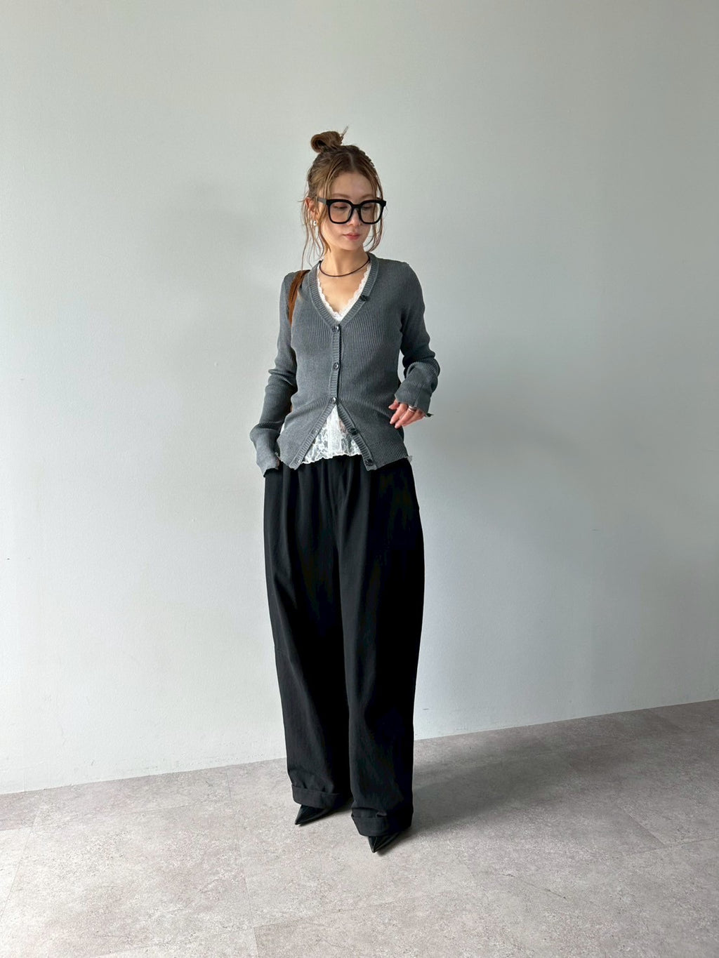 Cotton roll-up curved pants