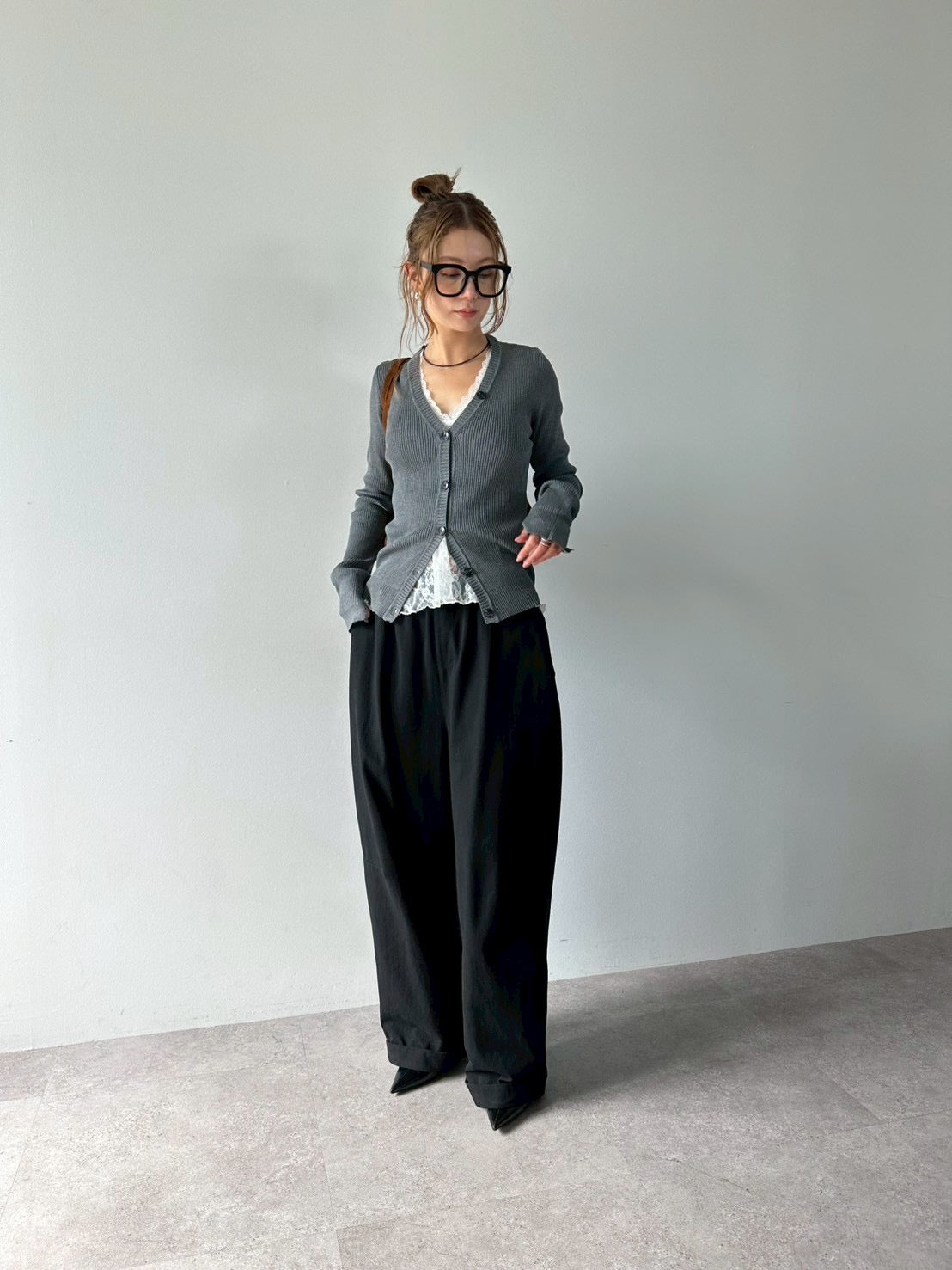 Cotton roll-up curved pants