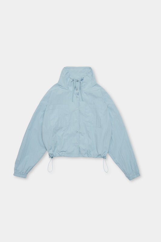 Drawstring stand collar shirt