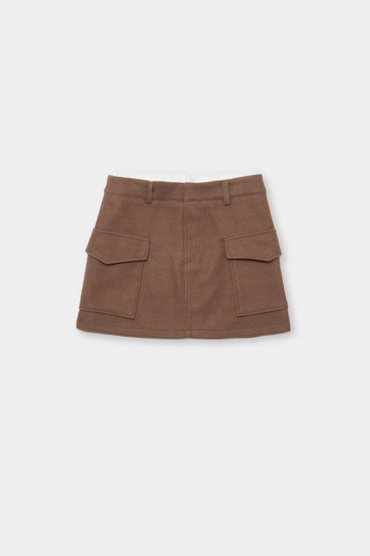 Double waist wool like mini skirt