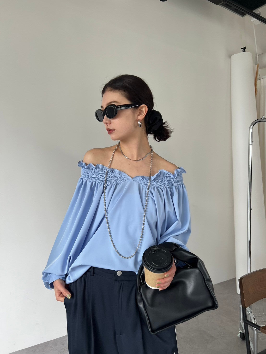 Ruched off-shoulder blouse